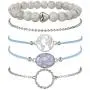 Beaded Bracelets for Women - Adjustable Charm Pendent Stack Bracelets For Women Girl Friendship Gift Rose Quartz Bracelet Links with Pearl Gold Plated