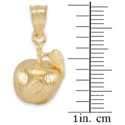 High Polish 10k Yellow Gold Leaf and Fruit Charm Golden Apple Pendant