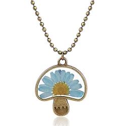 MIXIA Cute Natural Real Sunflower Long Chain Vintage Bead Chain Mushroom Shaped Dried Flower Pendant Necklace