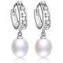 Deluxe Jewelry Set for Women by Diamovi – 100% Natural Freshwater Pearl Necklace & Earrings – 925 Sterling Silver W/Unique Design – 45 cm Chain W/ 8-9 MM Pearl–Available in White