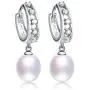 Deluxe Jewelry Set for Women by Diamovi – 100% Natural Freshwater Pearl Necklace & Earrings – 925 Sterling Silver W/Unique Design – 45 cm Chain W/ 8-9 MM Pearl–Available in White