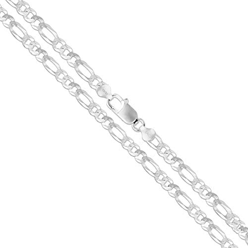 Sterling Silver Flat Figaro Chain 5.3mm-13mm Solid 925 Italy Link Womens Mens Necklace