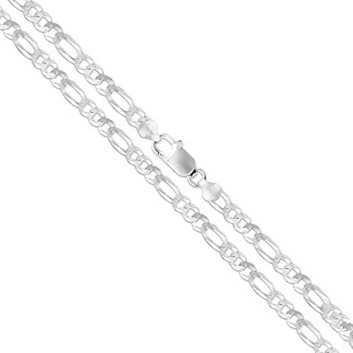 Sterling Silver Flat Figaro Chain 5.3mm-13mm Solid 925 Italy Link Womens Mens Necklace Sterling Silver Flat Figaro Chain 5.3mm-13mm Solid 925 Italy Link Womens Mens Necklace