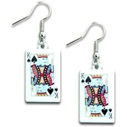 Poker Playing Cards Clubs Diamonds Hearts Spades Dangle Earrings by Pashal