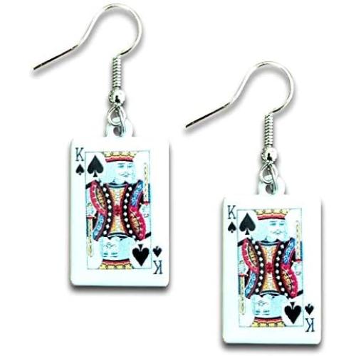 Poker Playing Cards Clubs Diamonds Hearts Spades Dangle Earrings by Pashal