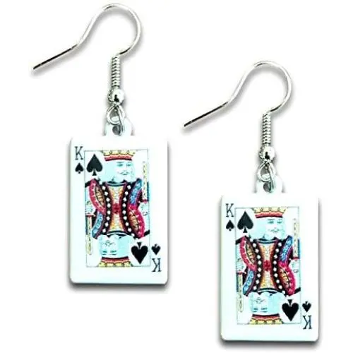 Poker Playing Cards Clubs Diamonds Hearts Spades Dangle Earrings by Pashal