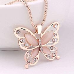 ???? Orcbee ???? _Fashion Women Rose Gold Opal Butterfly Charm Pendant Long Chain Necklace Jewelry