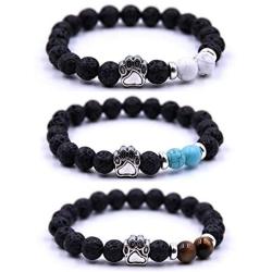 SIVITE Lava Rock Stretch Beaded Bracelet Essential Oil Diffuser Dog Lover Paw Charm Pet Memorial Bracelet