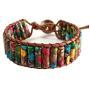 LAVI Handmade Leather Chakra Imperial Jasper Beads Cuff Wrap Alloy Bracelet for Women Men Bohemian Style