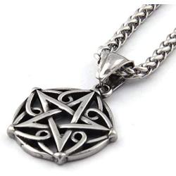 GUNGNEER Pagan Wicca Necklace Floral Patterns Pentagram Star Pendant Godness Protection Jewelry Stainless Steel Amulet