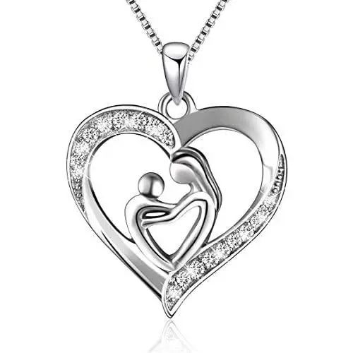 BLOVIN 925 Sterling Silver Mother and Child Love Heart Pendant Necklace Jewelry Gifts for Grandmother Mom Daughter Wife BLOVIN 925 Sterling Silver Mother and Child Love Heart Pendant Necklace Jewelry Gifts for Grandmother Mom Daughter Wife