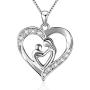 BLOVIN 925 Sterling Silver Mother and Child Love Heart Pendant Necklace Jewelry Gifts for Grandmother Mom Daughter Wife