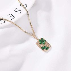 FALUGIN 18k Gold Plated Flower Necklace Square Shape Necklace Inlaid Cubic Zirconia Stainless Steel Chain Necklaces