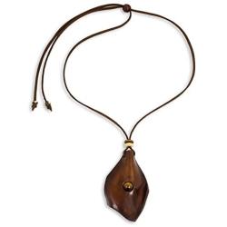 NOVICA Tigers Eye Wood Mens Leather Pendant Necklace, 35'' Thai Cowboy