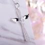 YL Cross Necklace 925 Sterling Silver Angel Wings Pendant Teardrop Cubic Zirconia Criss Jewelry