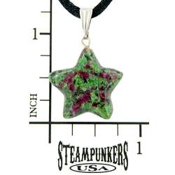 Steampunkers USA Celestial Collection - 20mm Classic Star Ruby Fuchsite Natural Green Pink - 20-22 Inch Adjustable Black Cord – Crystal Gemstone Collectibles Carved Necklace Handmade Charm