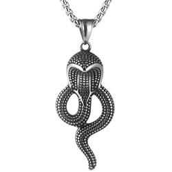 AsAlways Egyptian Mystery Amulet Gothic Jewelry Mens Stainless Steel Animal Snake King Cobra Pendant Chain Necklace