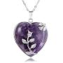 CrystalTears Natural Amethyst Crystal Necklace Flower Wire Wrapped Heart Stone Pendant Reiki Healing Crystal Gemstone Necklace Jewelry for Women Girls