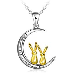 Distance I Love You to The Moon and Back Necklace for Women,925 Sterling Silver Double Bunny Rabbit Panda Necklace Jewelry Gifts for Women Mom Daughter Wife Girls