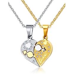 Mealguet Jewelry Stainless Steel Matching Heart Love Couples Pendant Necklace for Men Women