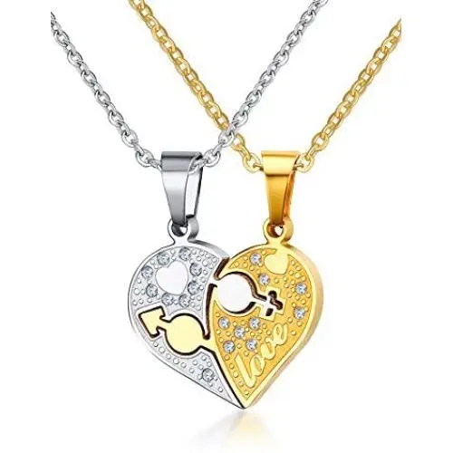 Mealguet Jewelry Stainless Steel Matching Heart Love Couples Pendant Necklace for Men Women Mealguet Jewelry Stainless Steel Matching Heart Love Couples Pendant Necklace for Men Women