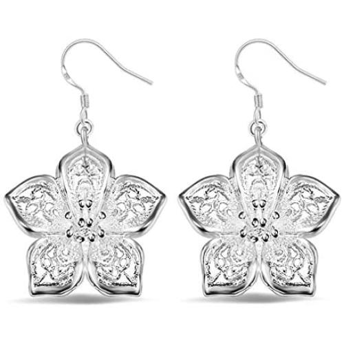 YAZILIND Sparkling Drop Dangle Earrings Statement Silver Hollow Rose Women Fish Hook Earrings Elegant Dainty Jewelry Gift