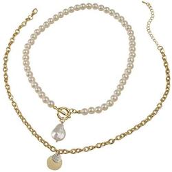 Sinkcangwu Punk Multi Layer Imitation Pearl Choker Necklace Collar Retro Round Pendant Long Chain Necklace Women Jewelry