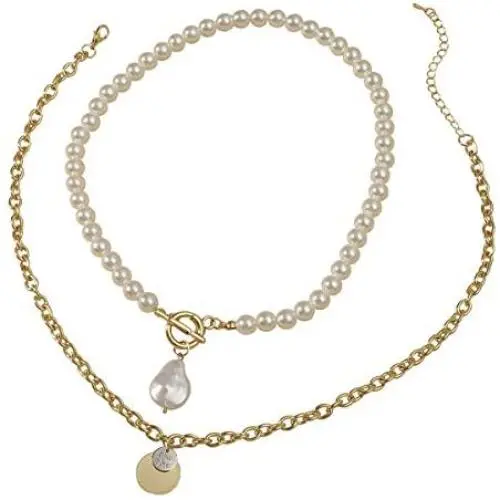 Sinkcangwu Punk Multi Layer Imitation Pearl Choker Necklace Collar Retro Round Pendant Long Chain Necklace Women Jewelry Sinkcangwu Punk Multi Layer Imitation Pearl Choker Necklace Collar Retro Round Pendant Long Chain Necklace Women Jewelry