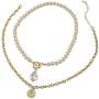 Sinkcangwu Punk Multi Layer Imitation Pearl Choker Necklace Collar Retro Round Pendant Long Chain Necklace Women Jewelry