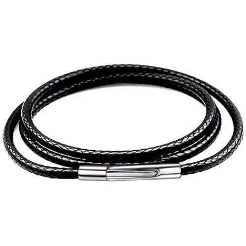 Mixiueuro 2mm Leather Chain Necklace Black Waterproof Braided Wax Rope Chain With Upgrade Ultra Thin Light New Models Titanium steel Clasp, for Men Women children Mixiueuro 2mm Leather Chain Necklace Black Waterproof Braided Wax Rope Chain With Upgrade Ultra Thin Light New Models Titanium steel Clasp, for Men Women children