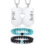 XUANPAI Stainless Steel Matching Puzzle Dog Tag Necklace&His and Hers Yin Yang Distance Beads Bracelet