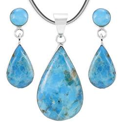 Matching Set Turquoise & Gemstone 925 Sterling Silver (Pendant, Earrings, Necklace 20'') (Turquoise)