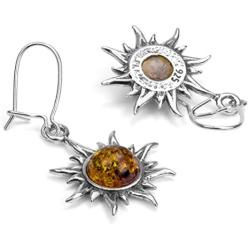 Sterling Silver Amber Sun Dangle Earrings