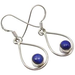 SilverStarJewel Navy Blue Lapis Lazuli Earrings 1.4'' 925 Sterling Silver New Jewelry