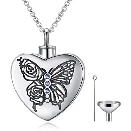 AOBOCO Butterfly Urn Necklace for Ashes Sterling Silver Memorial Keepsake Cremation Jewelry with Filling Tool AOBOCO Butterfly Urn Necklace for Ashes Sterling Silver Memorial Keepsake Cremation Jewelry with Filling Tool