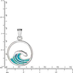 Sterling Silver Created Blue Opal Wave Necklace Pendant with 18'' Box Chain