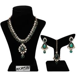 MUCH-MORE Indian Bollywood Traditional Maang Tikka with Kundan Necklace Earrings Set Ethnic Wedding Party Designer Jewelry for Women