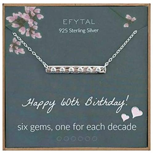 EFYTAL 60th Birthday Gifts for Women, 925 Sterling Silver Six CZ Bar Necklace For Her, 6 Decade Jewelry 60 Years Old