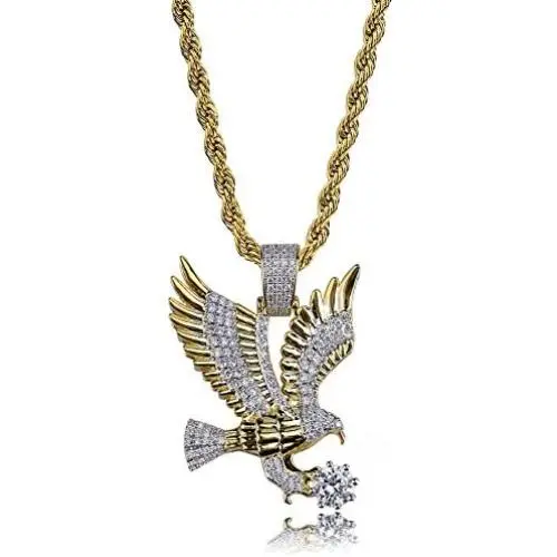 Moca Jewelry Hip Hop Iced Out Bling Personalized Eagle Pendant 18K Gold Plated Chain Necklace for Men Women