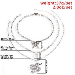 YERTTER Vintage Punk Multi Layered Silver Butterfly Lock Chinese Dragom Pendant Clavice Chain Necklace Female Necklace Jewelry for Women Men Party Prom Vacation