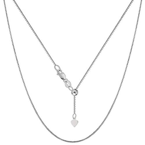 10k White Gold Adjustable Box Link Chain Necklace, 0.7mm, 22''