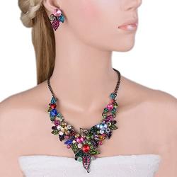 EVER FAITH Austrian Crystal Spring Floral Leaves Plant Cluster Multicolor Jewelry Set