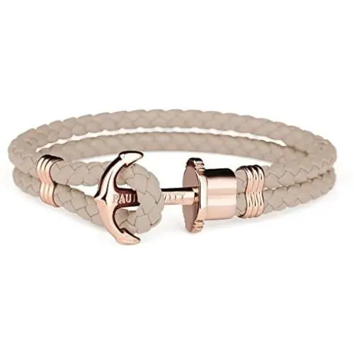 PAUL HEWITT Anchor Bracelet Women PHREP - Sailcloth Bracelet for Women, Leather Bracelet for Women (Hazelnut) with Anchor Jewelry Made of IP Stainless Steel (Rose Gold), Beautiful Jewelry for Women