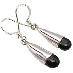 SilverStarJewel 925 Solid Silver Natural Black Onyx tcw 4.2 Earrings 1.5'' New Art