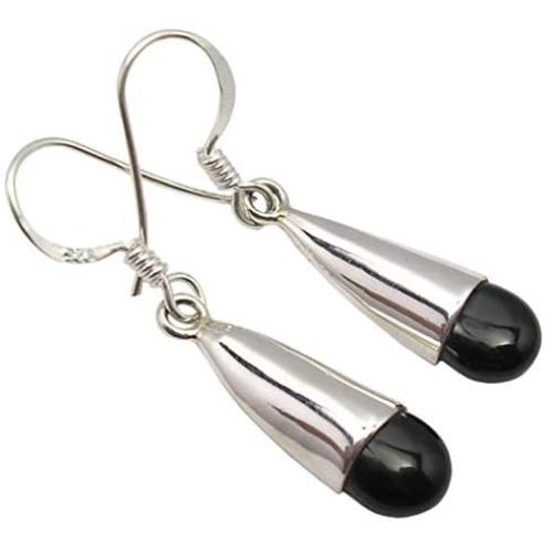 SilverStarJewel 925 Solid Silver Natural Black Onyx tcw 4.2 Earrings 1.5'' New Art