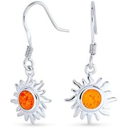 Orange Fire Created Opal Summer Sun Burst Dangle Drop Earrings For Women For Teen 925 Sterling Silver