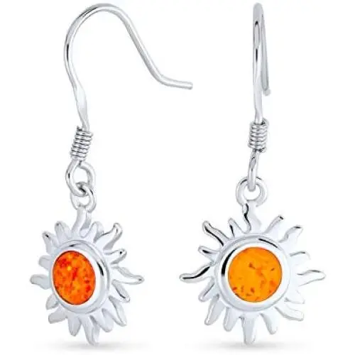 Orange Fire Created Opal Summer Sun Burst Dangle Drop Earrings For Women For Teen 925 Sterling Silver Orange Fire Created Opal Summer Sun Burst Dangle Drop Earrings For Women For Teen 925 Sterling Silver