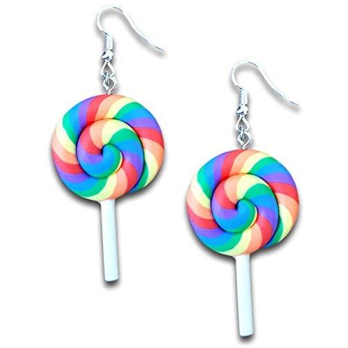 Colorful Rainbow Lollipop Dangle Earrings Sweet Lovely Swirl Lollipop Candy Pendant Drop Earrings Sugar Sweets Set for Women Girl