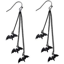 Halloween Black Bat Vampire Dangle Earrings Necklace Set Long Dangle Hook Earrings Halloween Costumes Scary Decorations Party Jewellery Gift for Women Girls