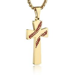 HZMAN Baseball Cross Pendant, I CAN DO ALL THINGS STRENGTH Bible Verse Stainless Steel Necklace 22+2'' Chain